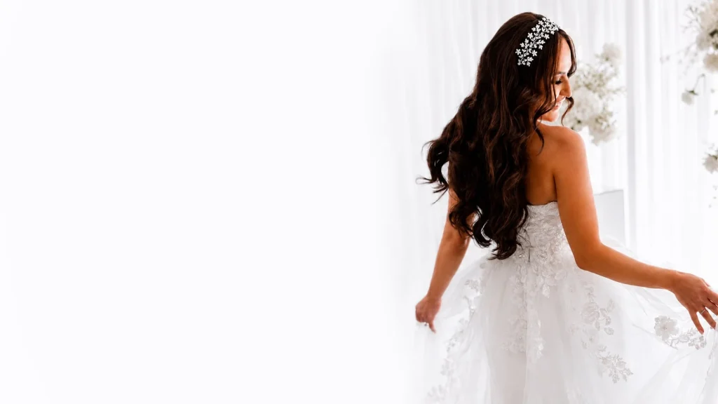 Bride with a flawless luxury spray tan wearing a wedding dress before her wedding day in Sydney by Bronzed By Sabrina.
